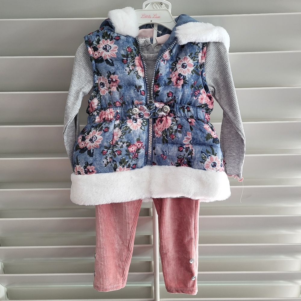 Little Lass Toddler Girl Winter Vest Outfit 24 months